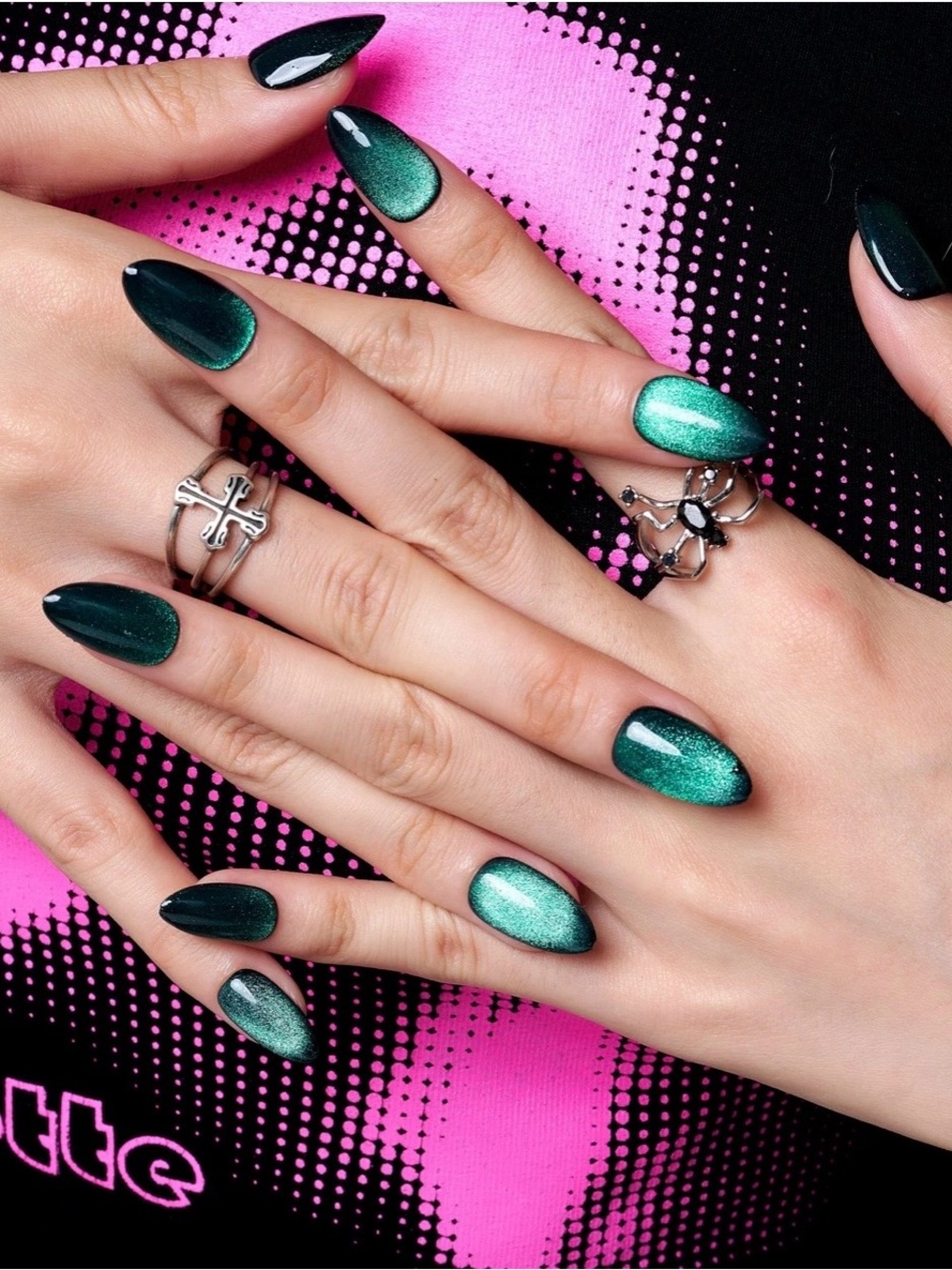 Glamermaid Press-on Nails! Cat Eye/Emerald Handmade!